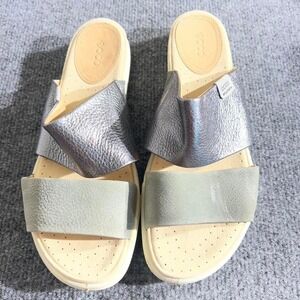 Ecco Silver and Tan slides  Size 8 Women's